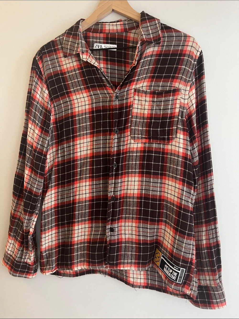 Zara Kids Red Black Cream Plaid Button-Up Shirt